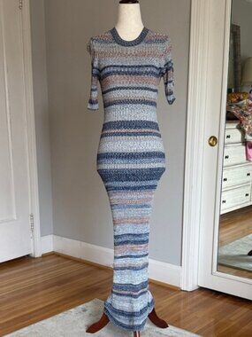 Zimmermann Wonderland Stripe Rib Sweater Maxi Dress in Denim Melange